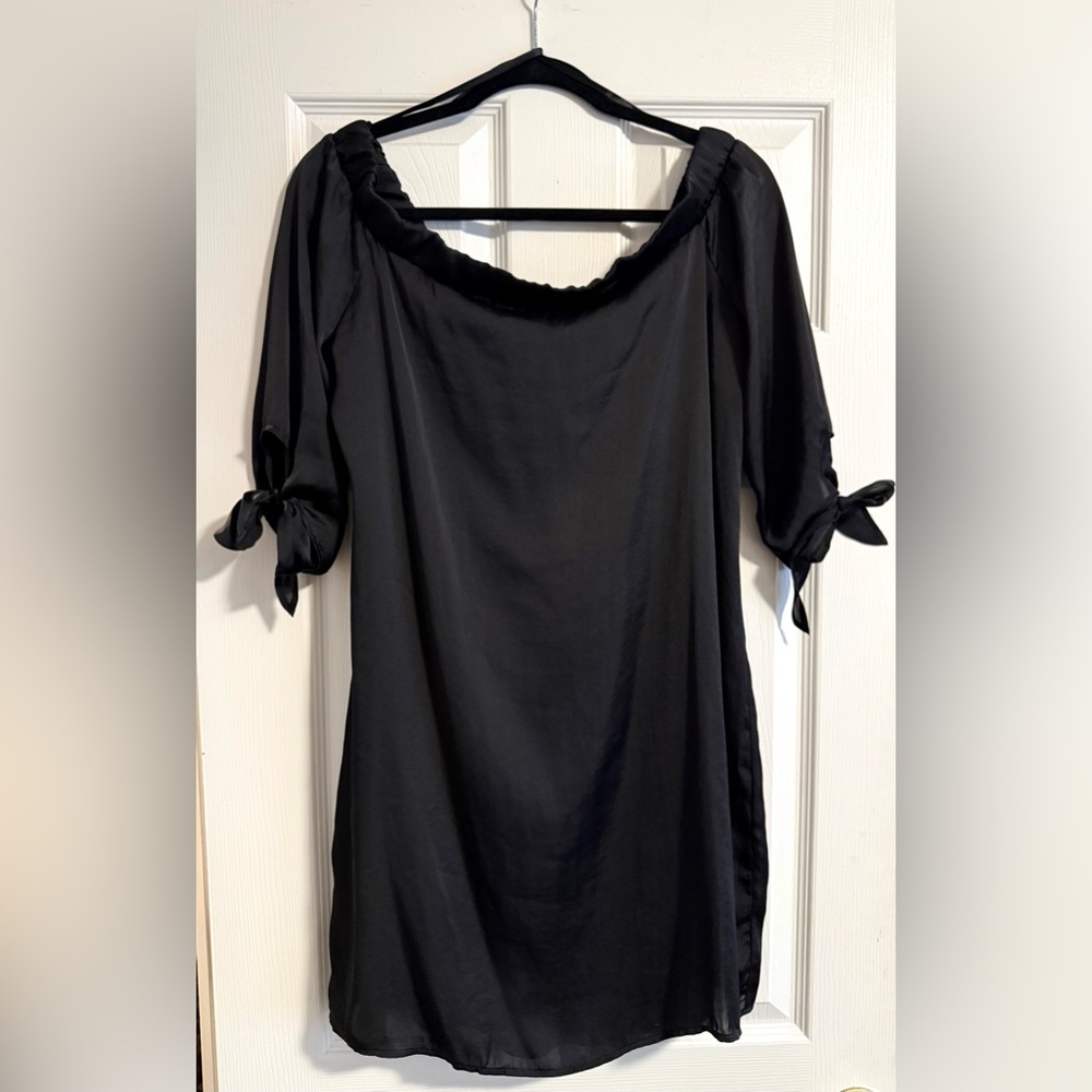 love Fire Black Off-Shoulder Tie-Sleeve Dress